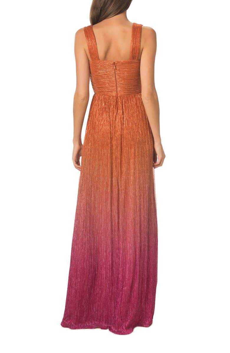 Dress the Population Meredith Metallic Ombré Cutout Plissé Gown, Alternate, color, Orange Multi