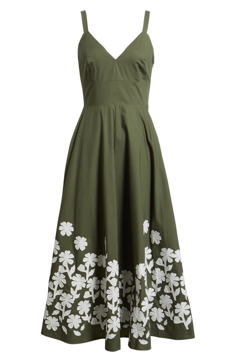 Elie Tahari The Victoria Floral Appliqué Cotton Dress, Main, color, Dark Sage/ Sky White
