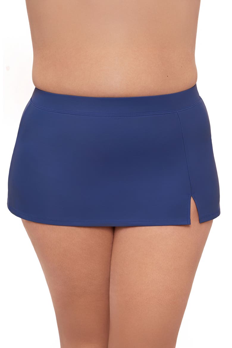 Plus Size Full Coverage Skirted Swimsuit Bottom with Side Slit, Main, color, Cerulean