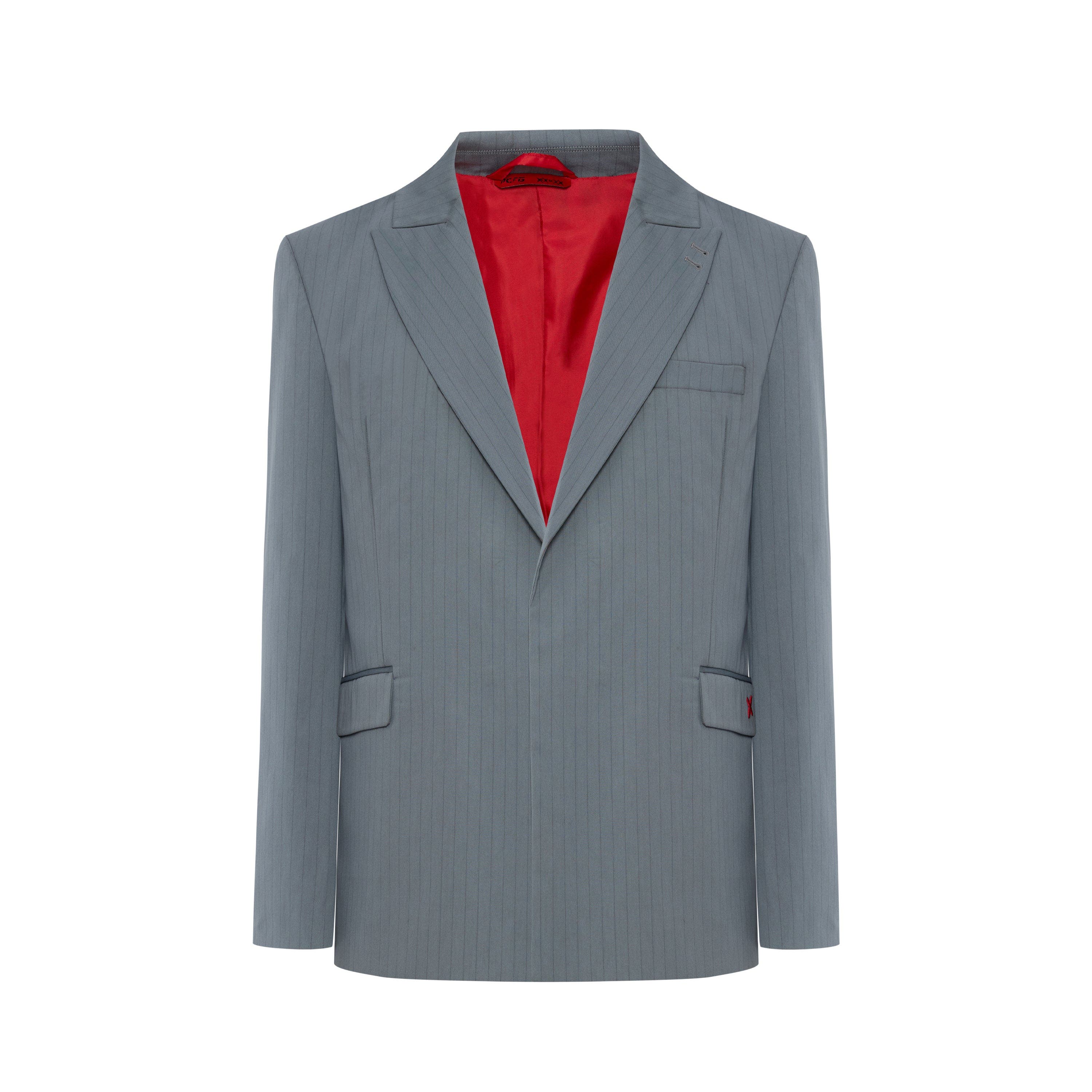 Cotton Blend Striped Woven Blazer Jacket