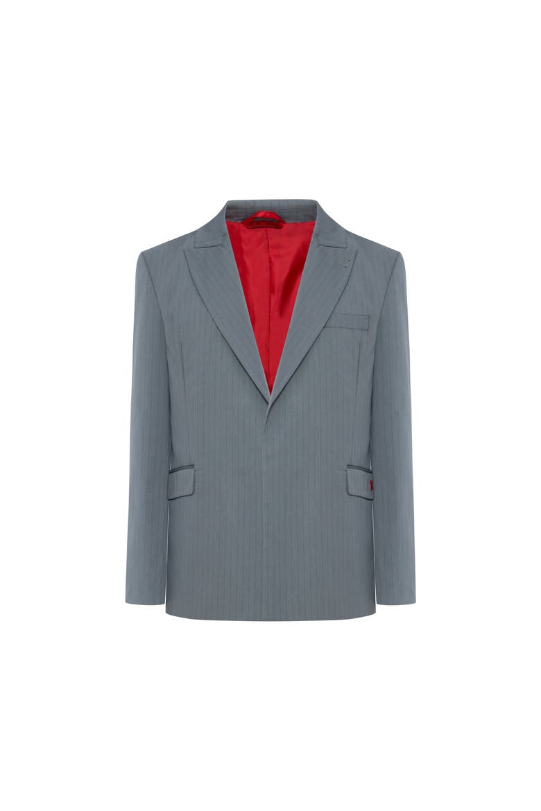 Cotton Blend Striped Woven Blazer Jacket, Main, color, grey