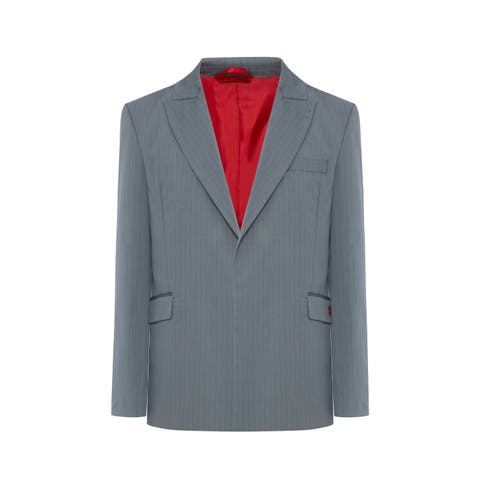 Cotton Blend Striped Woven Blazer Jacket