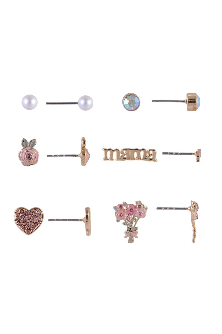6 Pair Stud Earring Set, Alternate, color, Pink