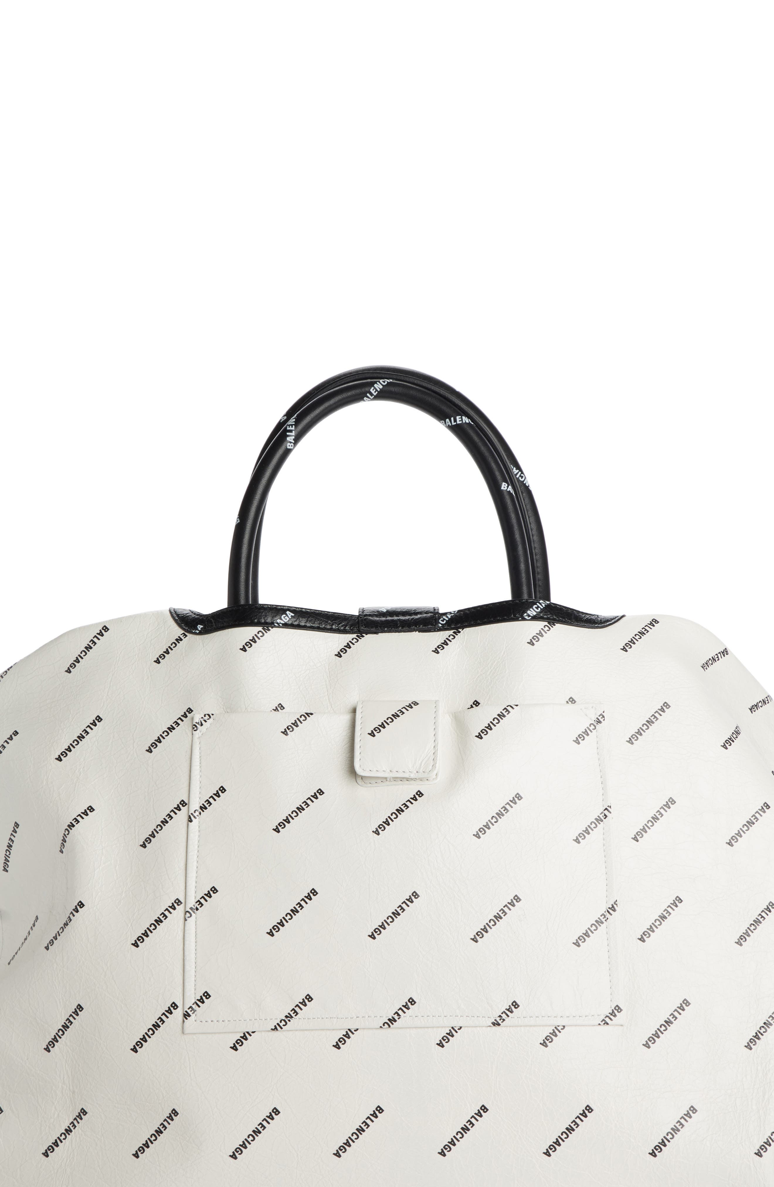 Balenciaga Allover Logo Leather Dome Satchel, Alternate, color, 