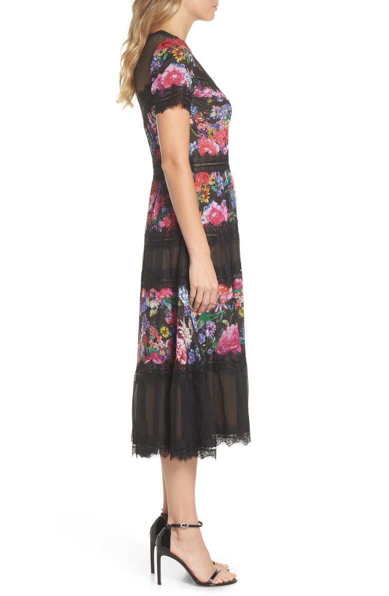 Tadashi Shoji Lace Floral Midi Dress, Alternate, color,