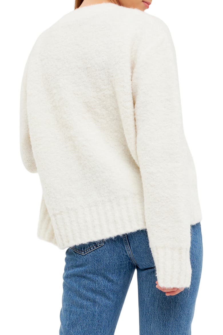 Fuzzy V-Neck Cardigan, Alternate, color, CREAM