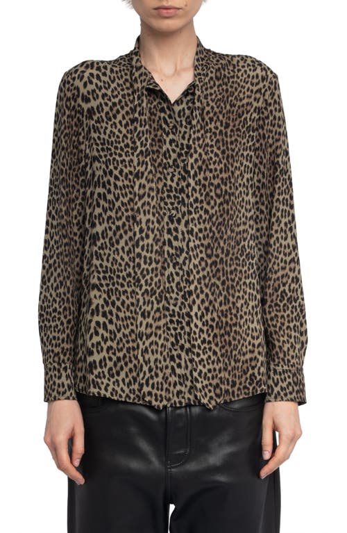 Zadig & Voltaire Tulba Leopard Print Tie Neck Button-up Shirt In Animal Print