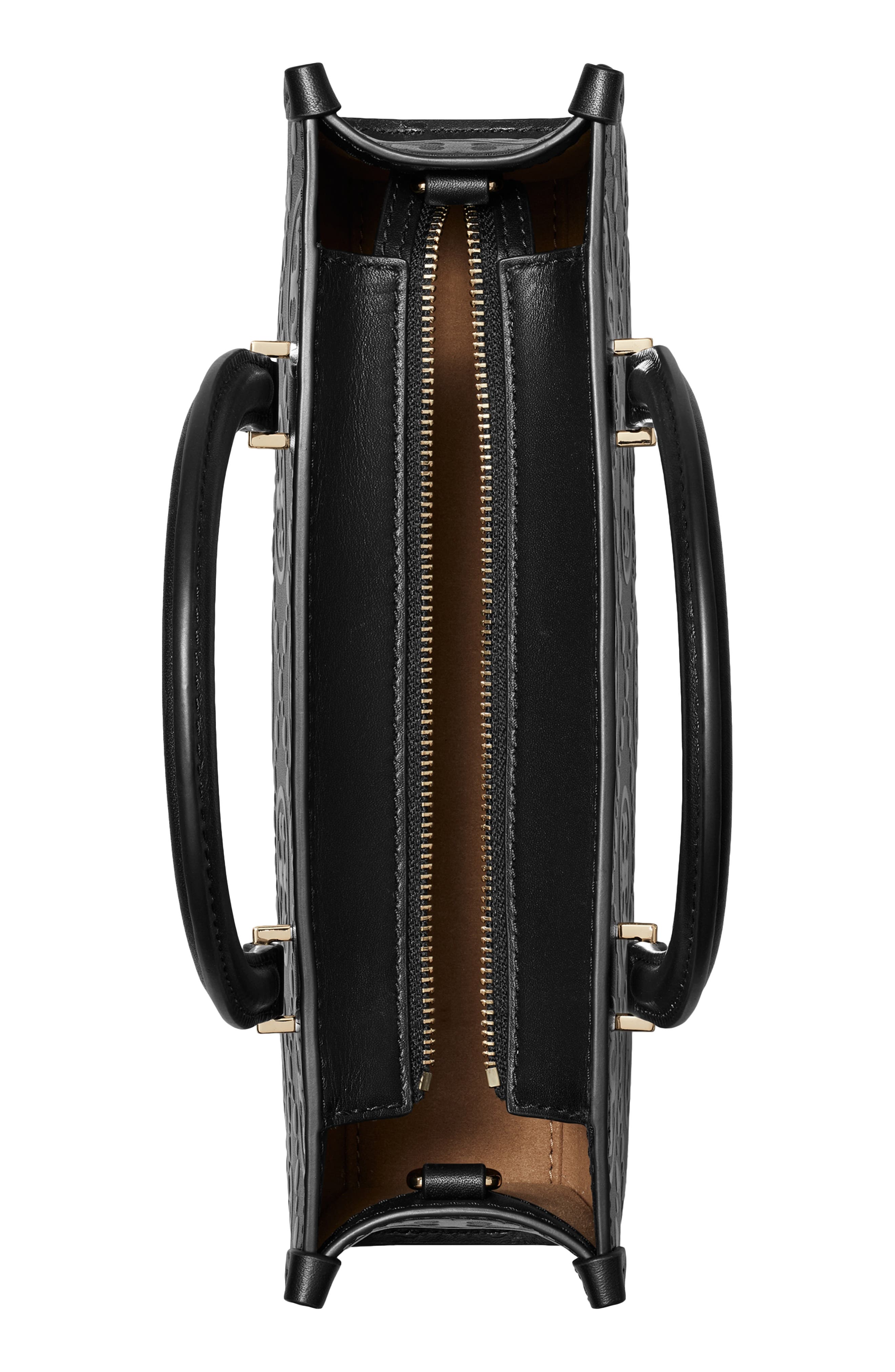 Tory Burch Small T Monogram Embossed Leather Tote, Alternate, color, Black