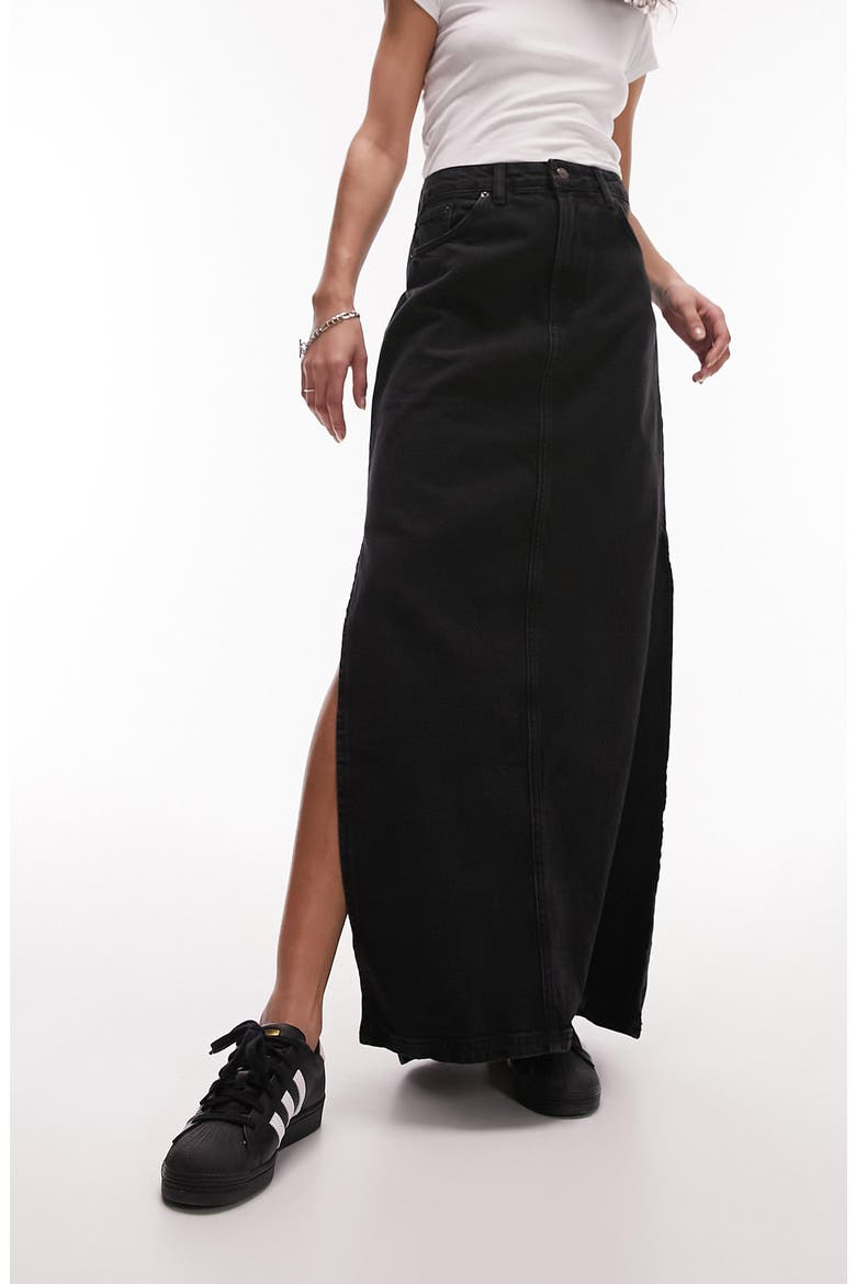 Denim Maxi Skirt, Main, color, BLACK