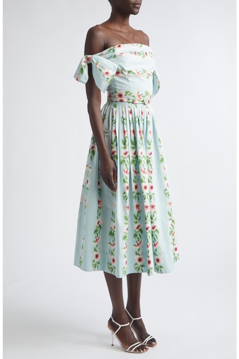 Hibiscus Stripes Cotton Stretch Poplin Midi Dress, Alternate, color, SALTWATER