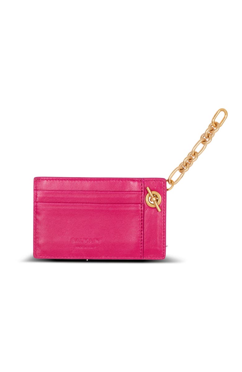Balmain Pulse lambskin leather card holder, Alternate, color, Pink