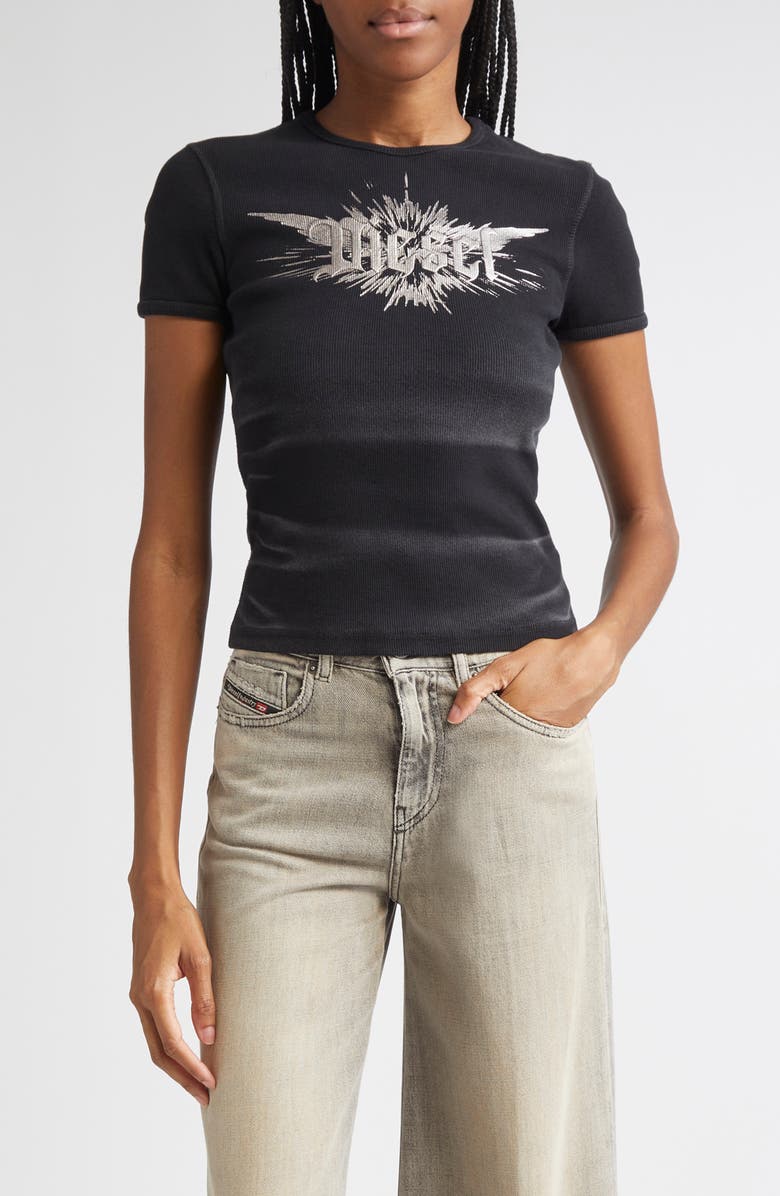 DIESEL<sup>®</sup> T-Ele Rib Metallic Logo Graphic T-Shirt, Main, color, Black Denim
