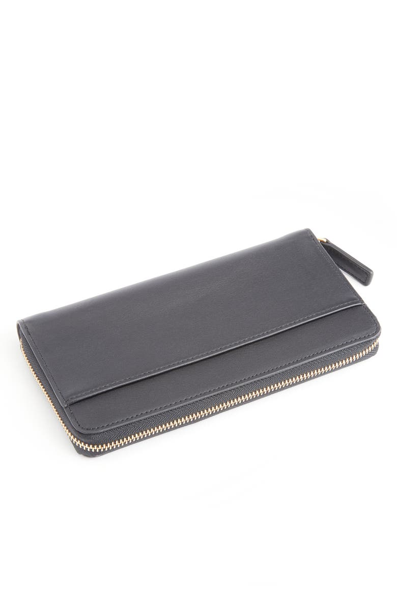 ROYCE New York Personalized Continental RFID Leather Zip Wallet, Alternate, color, Black - Deboss