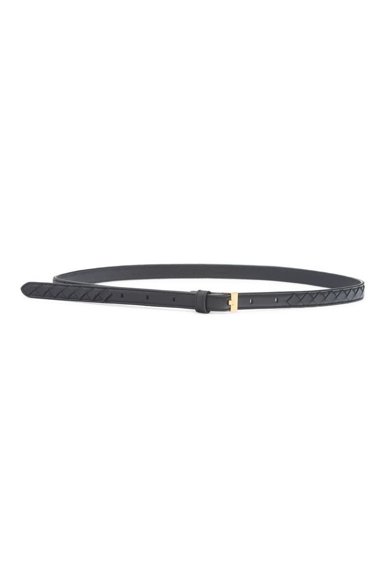 Skinny Intrecciato Lambskin Leather Belt, Main, color, 1019 BLACK-M BRASS
