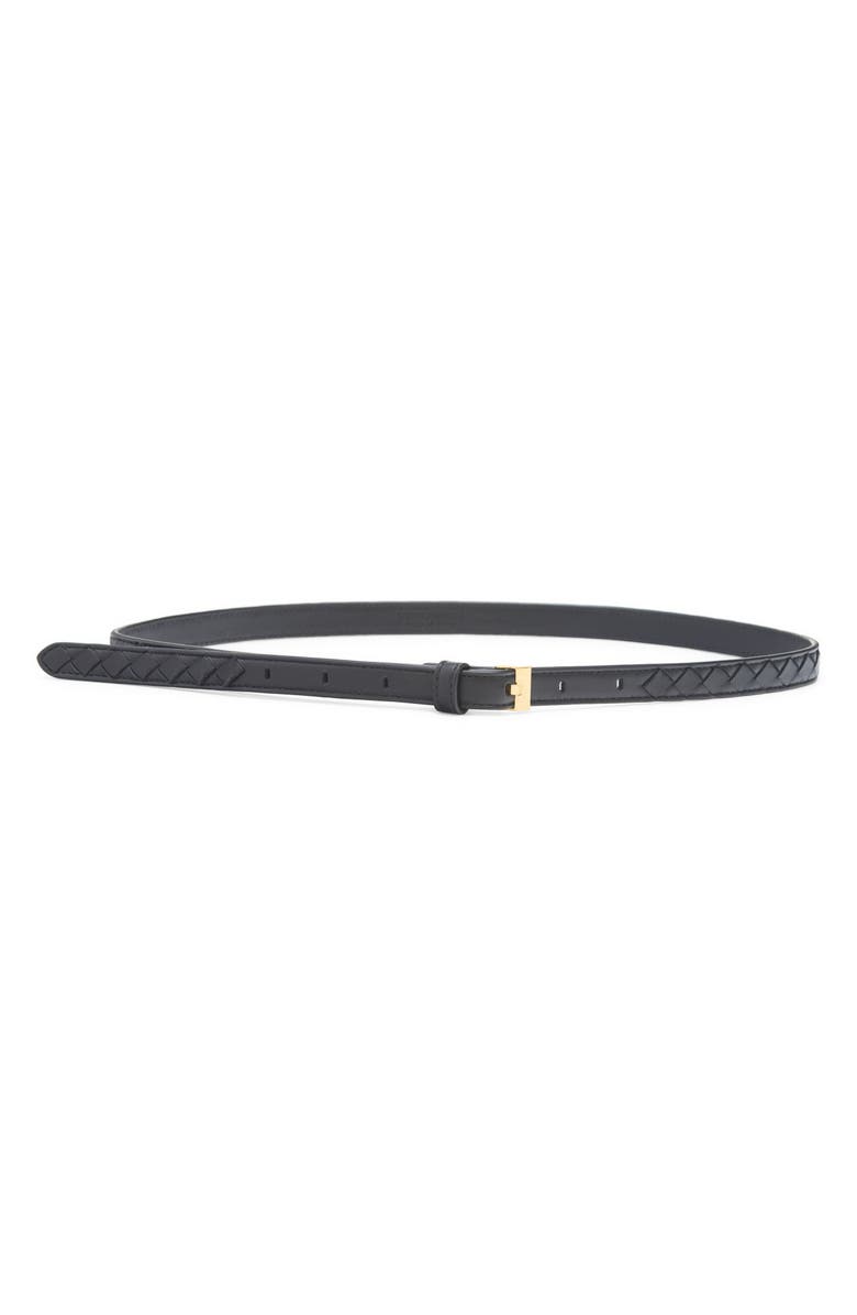 Bottega Veneta Skinny Intrecciato Lambskin Leather Belt, Main, color, 1019 Black-M Brass