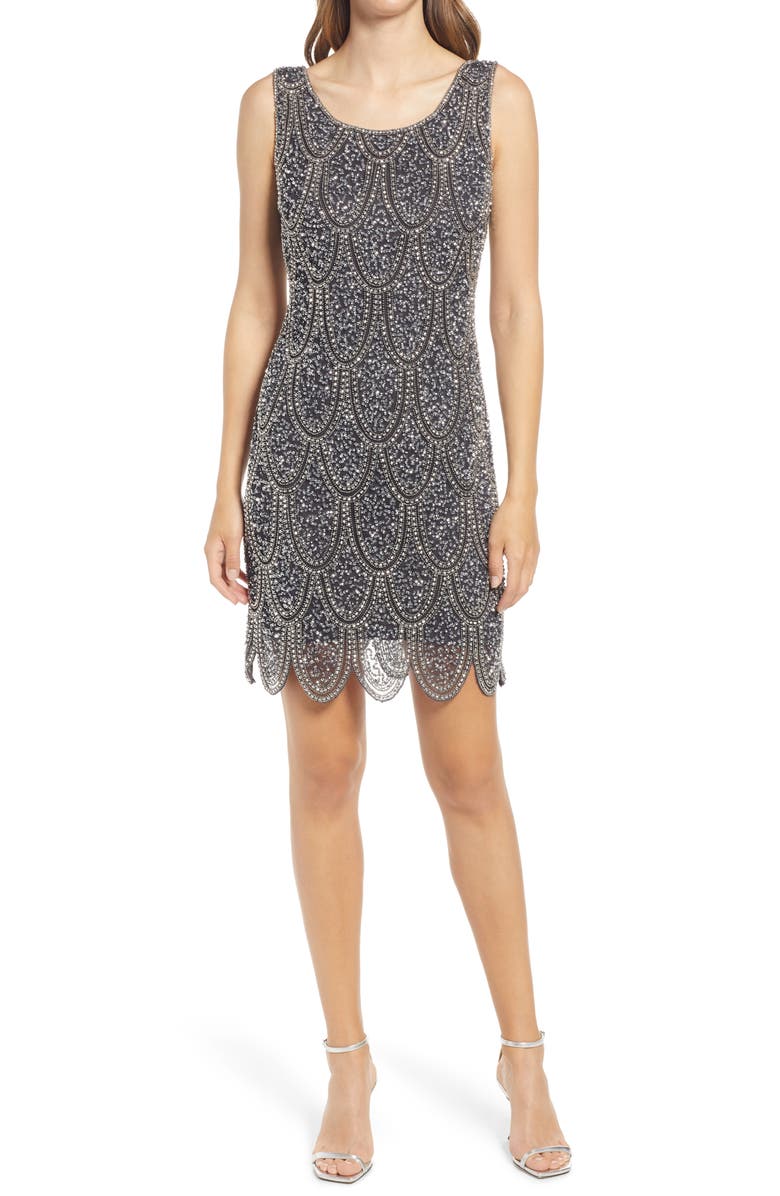 Pisarro Nights Beaded Cocktail Minidress, Main, color, Carbon