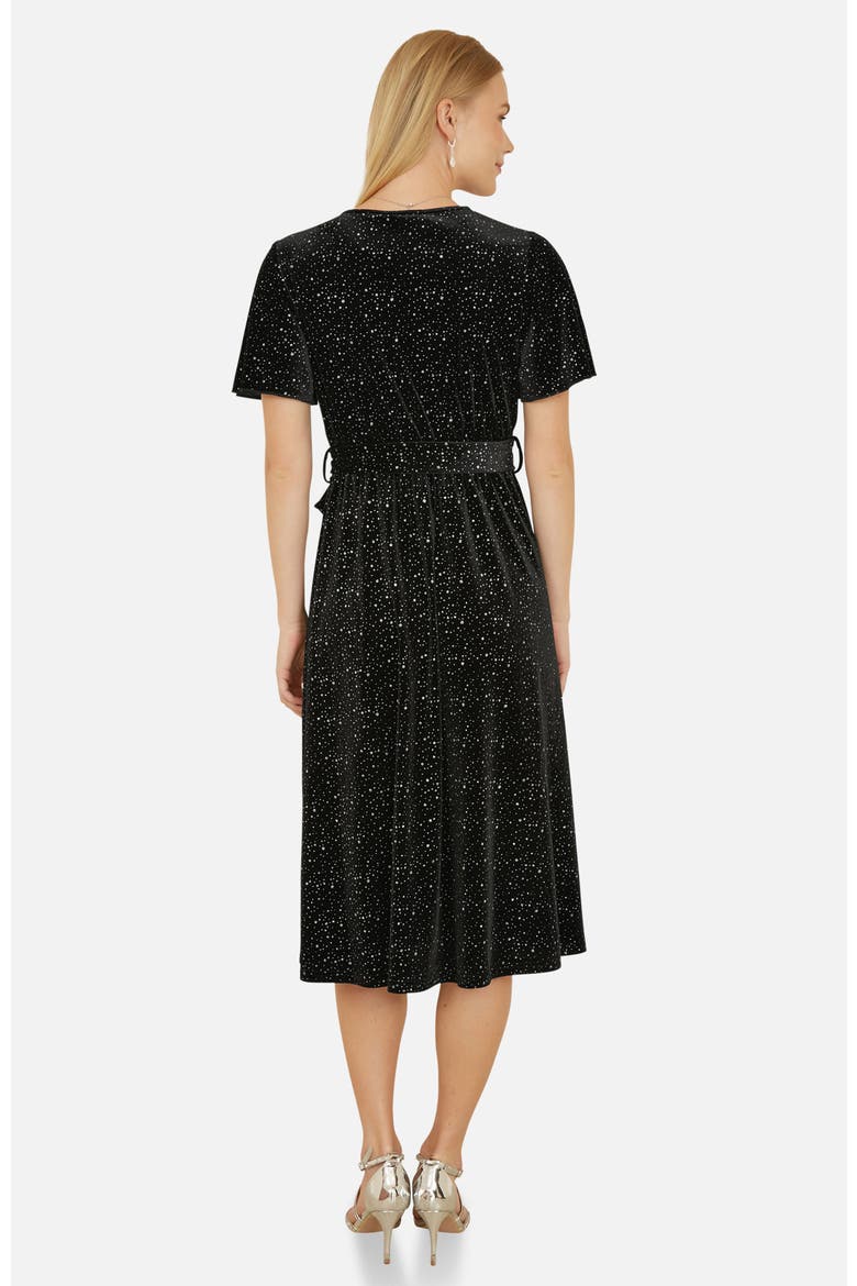Velvet Sparkle Wrap Midi Dress, Alternate, color, Black