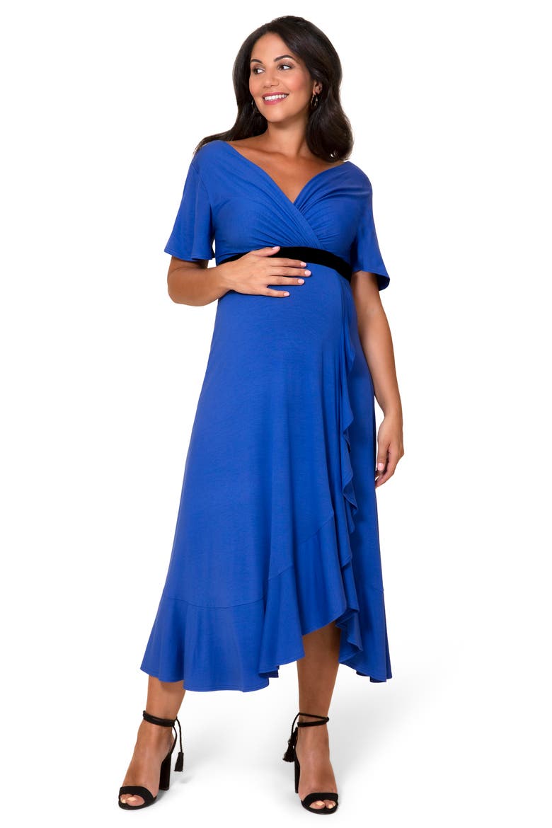 Waterfall Midi Maternity Dress, Alternate, color, BLUE