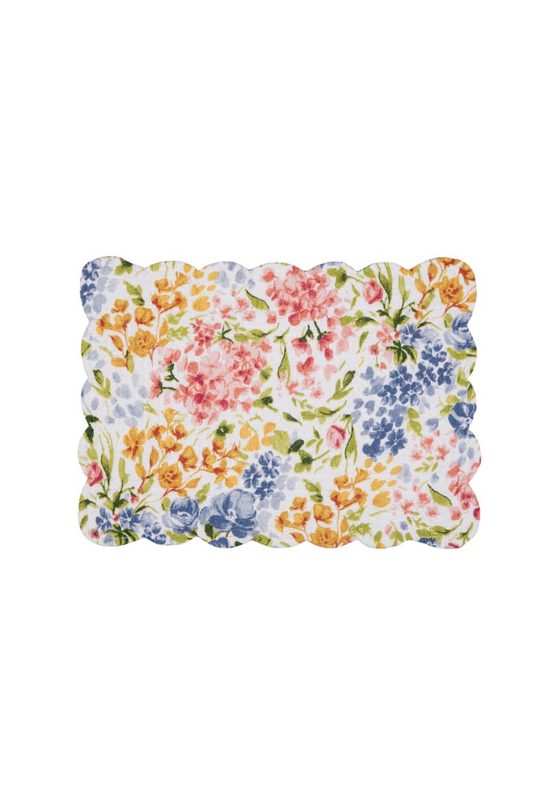 Florian Watercolor Flowers 100% Cotton Set of 6 Placemats 13" x 19", Alternate, color, Blue