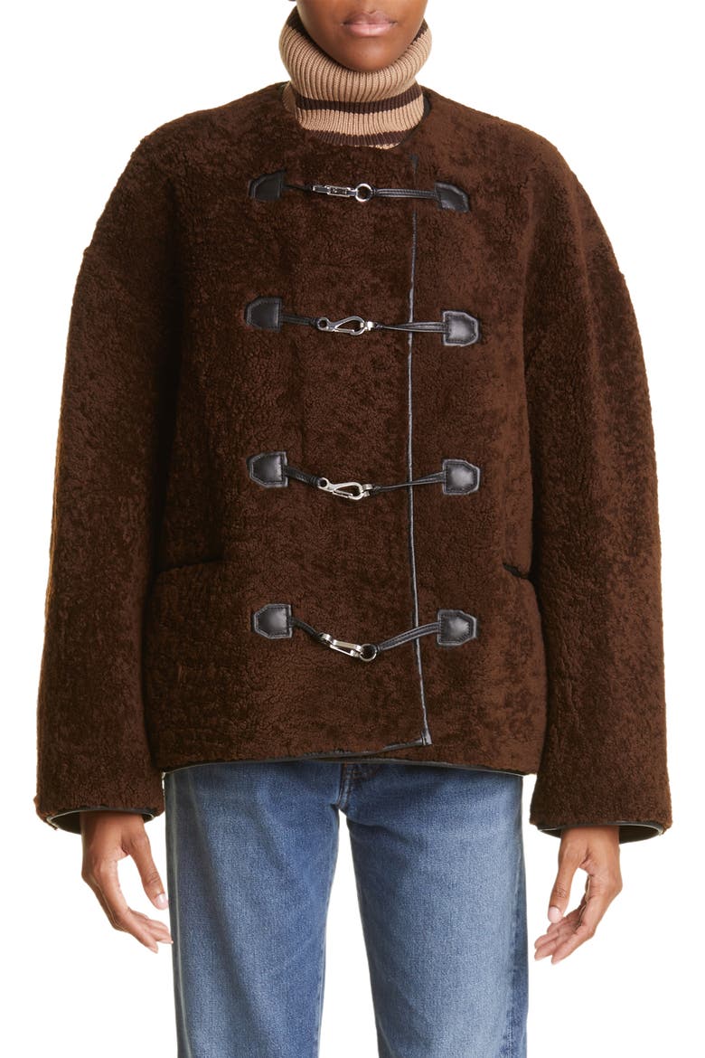 Teddy Genuine Shearling Jacket, Main, color, SADDLE BROWN