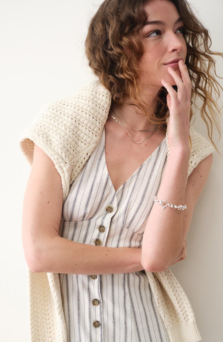 Marine Layer Camila Stripe Button Front Hemp Blend Maxi Dress, Alternate, color, Cream/Navy Stripe