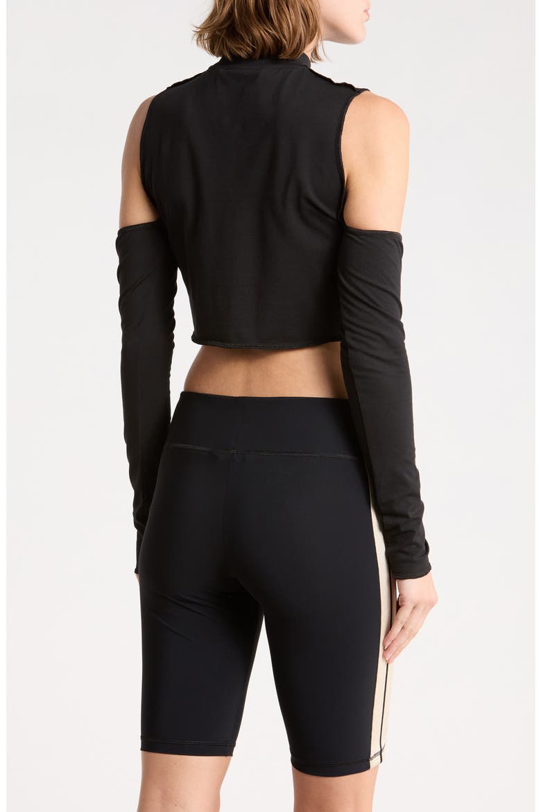 Cold Shoulder Long Sleeve Crop Top, Alternate, color, BLACK/WHITE