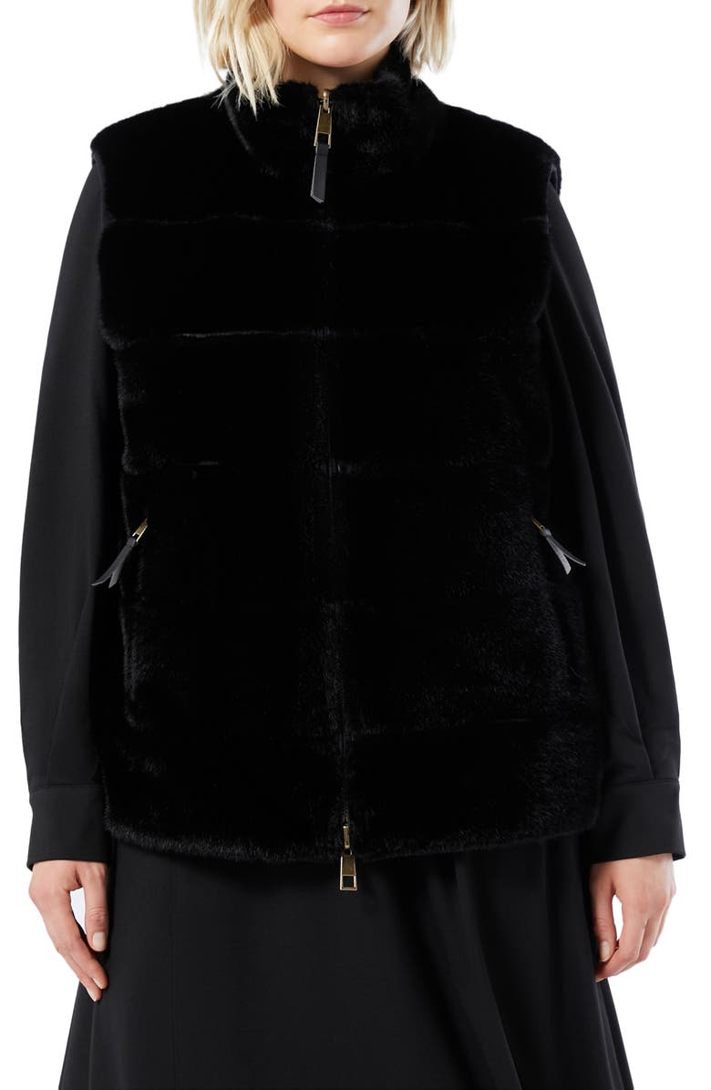 Marina Rinaldi Disegno Reversible Faux Fur Vest, Main, color, Black