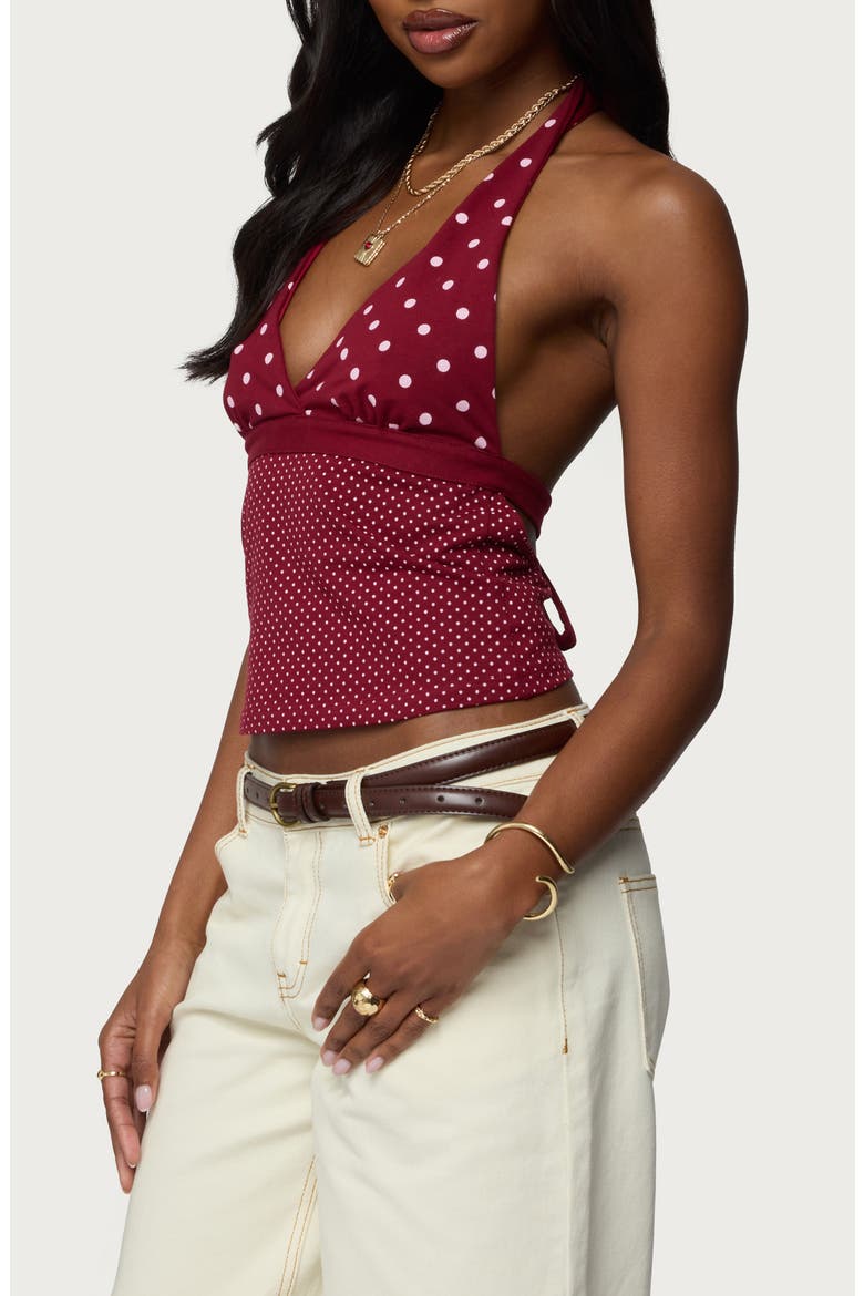 Ginny Mixed Polka Dot Halter Top, Alternate, color, BURGUNDY