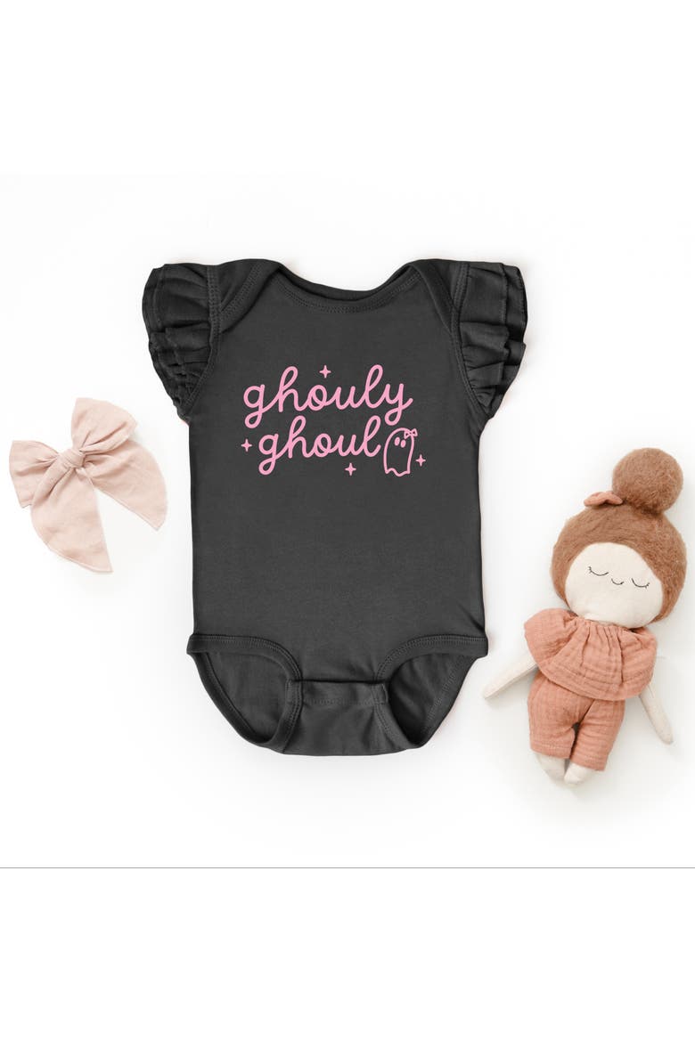 Ghouly Ghoul Infant Flutter Sleeve Bodysuit, Alternate, color, Black