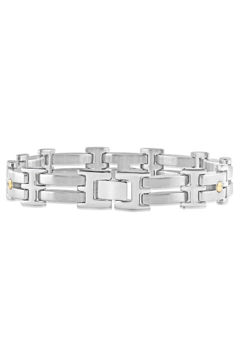 Men's Polished Steel Dark Gold Two Tone Flexible 7.5mm Link  8 " Bracelet, Main, color, Stainless Steel