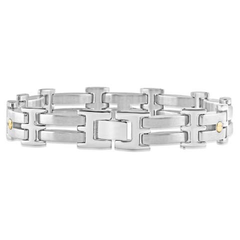 Men's Polished Steel Dark Gold Two Tone Flexible 7.5mm Link  8 " Bracelet