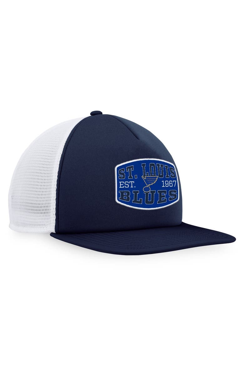Men's Fanatics Branded Navy/White St. Louis Blues Foam Front Patch Trucker Snapback Hat, Alternate, color, Navy