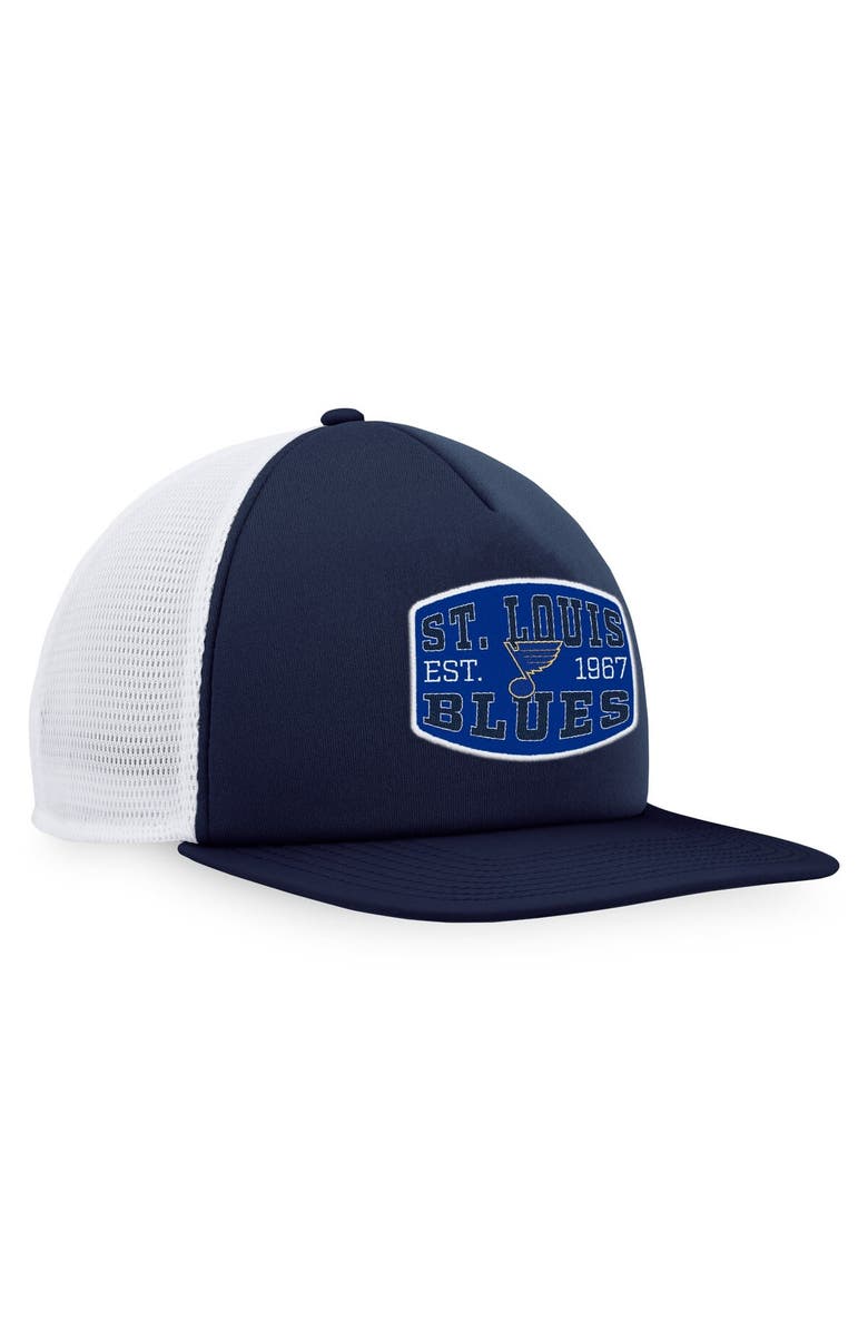 FANATICS Men's Fanatics Branded Navy/White St. Louis Blues Foam Front Patch Trucker Snapback Hat, Alternate, color, Navy