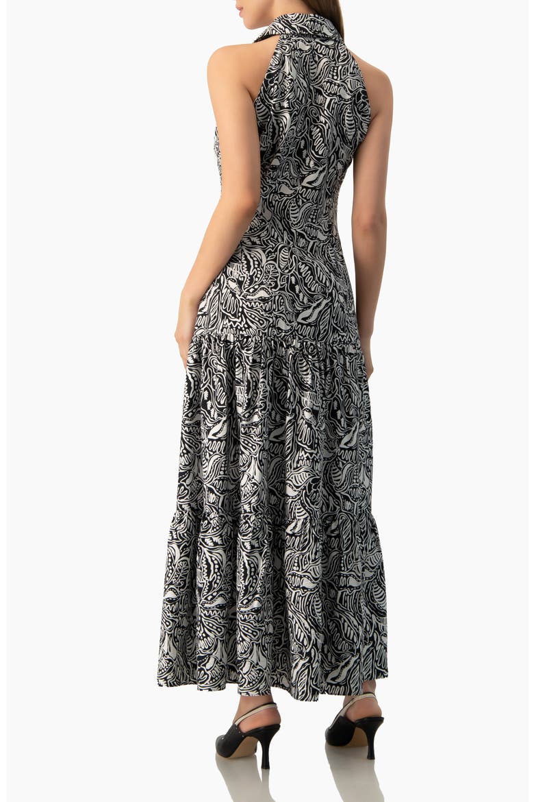 Abstract Graphic Print Halter-Neck Fitted Maxi Dress, Alternate, color, Black