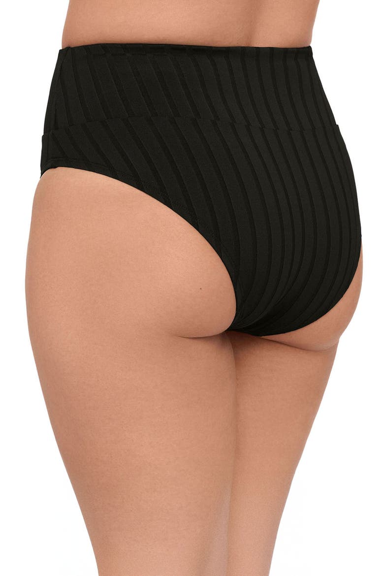 Smoothing and Sculpting Wide Ribbed Ultra High Waist Banded Swim Bottoms, Alternate, color, Onyx Black Wide Rib