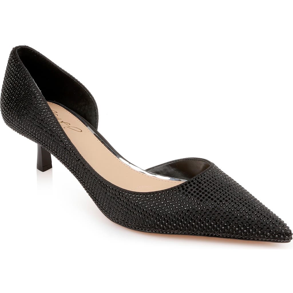 Jewel Badgley Mischka Teegan Half d'Orsay Pointed Toe Kitten Heel Pump in Black Satin