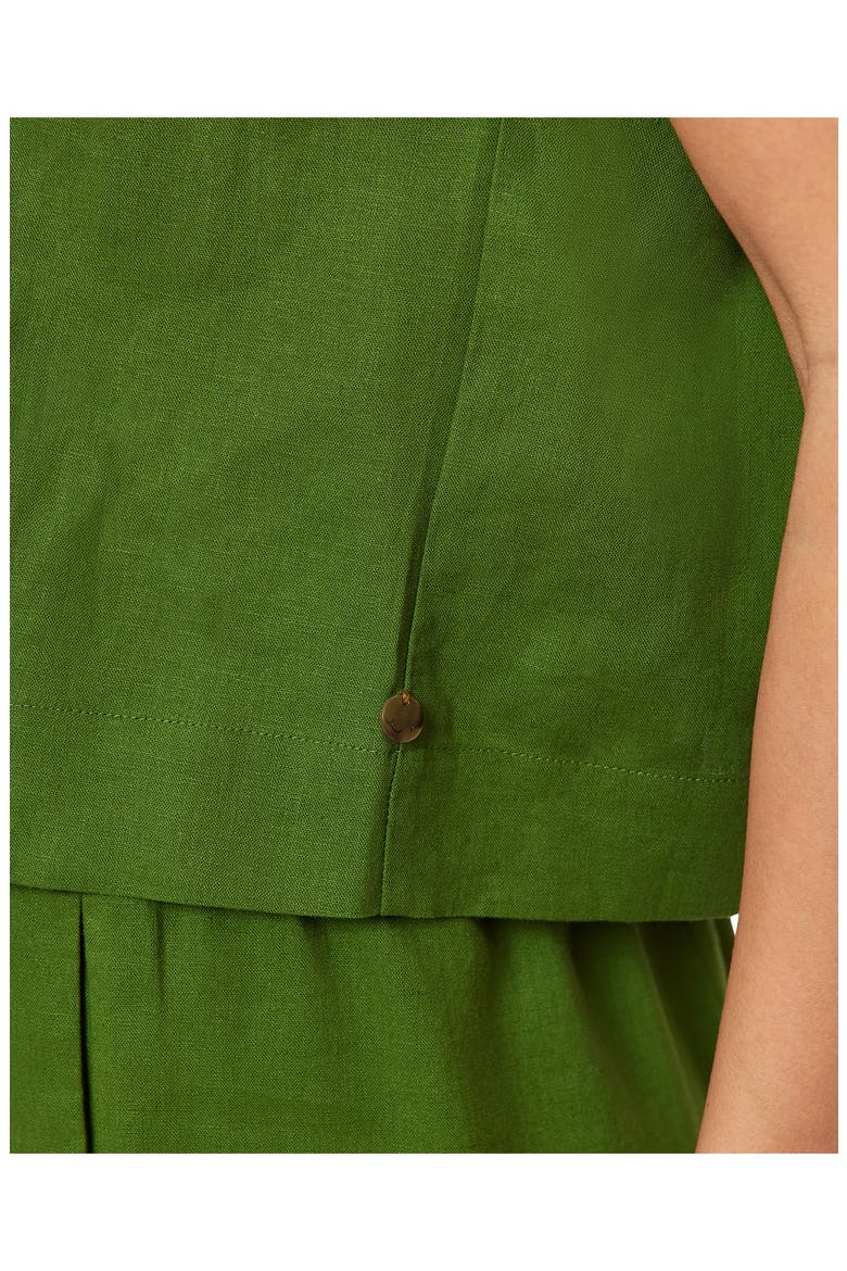 Short Sleeve Linen Blend Button-Up Top, Alternate, color, GARDEN GREEN
