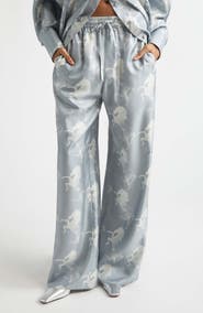 Stella McCartney Horse Print Paneled Silk Drawstring Pants