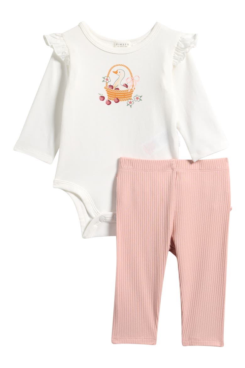 Long Sleeve Bodysuit & Rib Leggings Set, Main, color, OFF WHITE