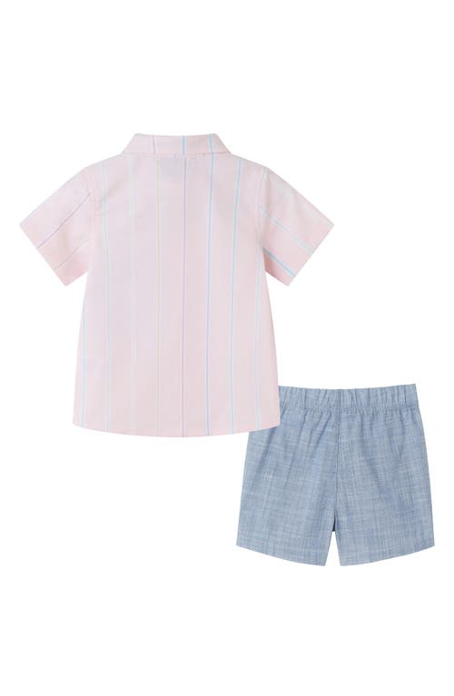 Andy & Evan Stripe Oxford Shirt, Shorts & Bowtie Set In Pink