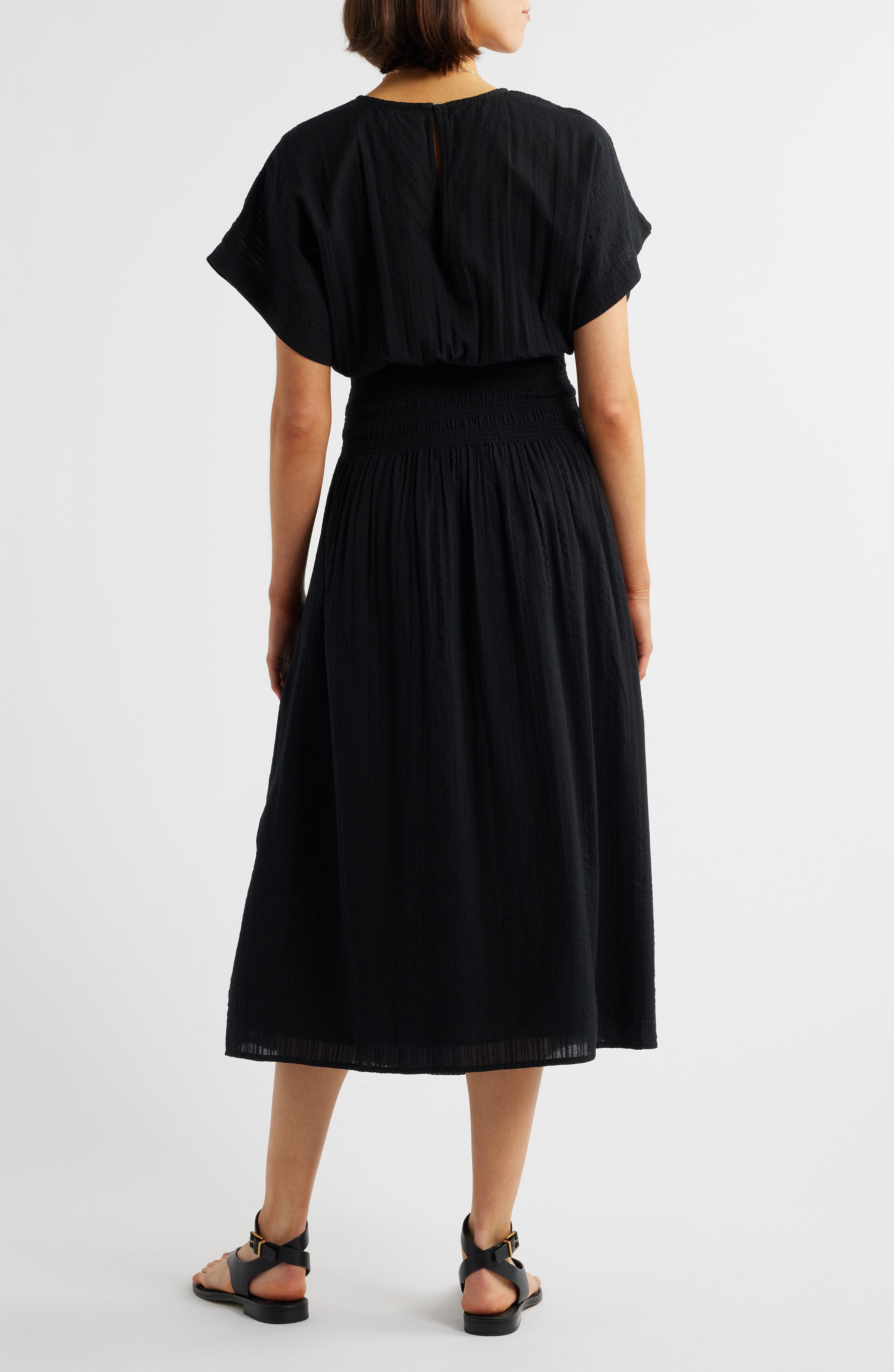 Stripe Smocked Waist Seersucker Dress