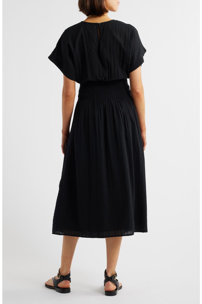 Stripe Smocked Waist Seersucker Dress, Alternate, color, TRUE BLACK