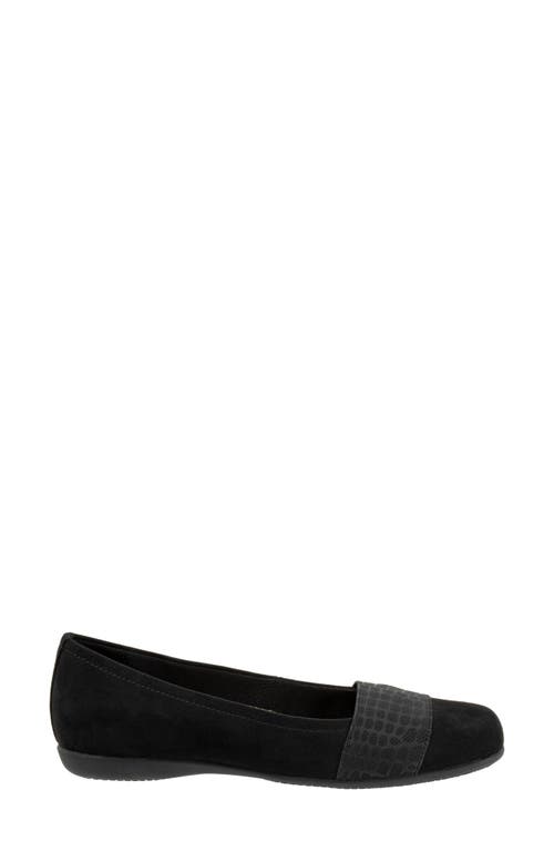 Trotters Samantha Flat In Black Suede/croco