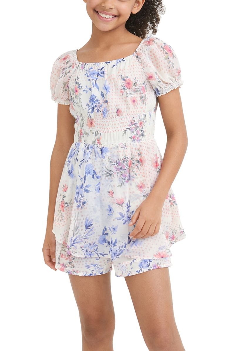 Zunie Kids' Floral Puff Sleeve Romper, Alternate, color,