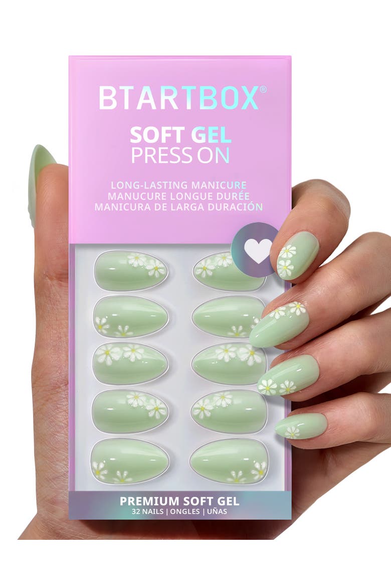 Press-on Nails Set Short Almond, Alternate, color, Meadow Daisy