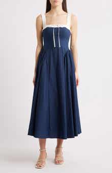 MOON RIVER Colorblock Cotton Midi Dress