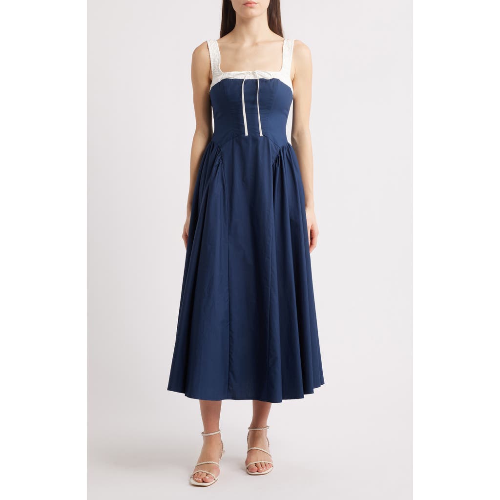 Moon River Colorblock Cotton Midi Dress In Navy