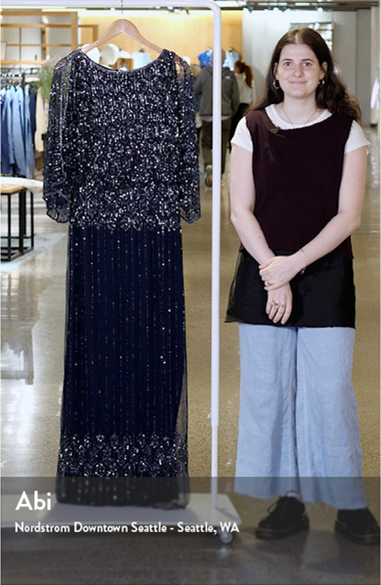 Beaded Blouson Split Sleeve Gown, sales video thumbnail