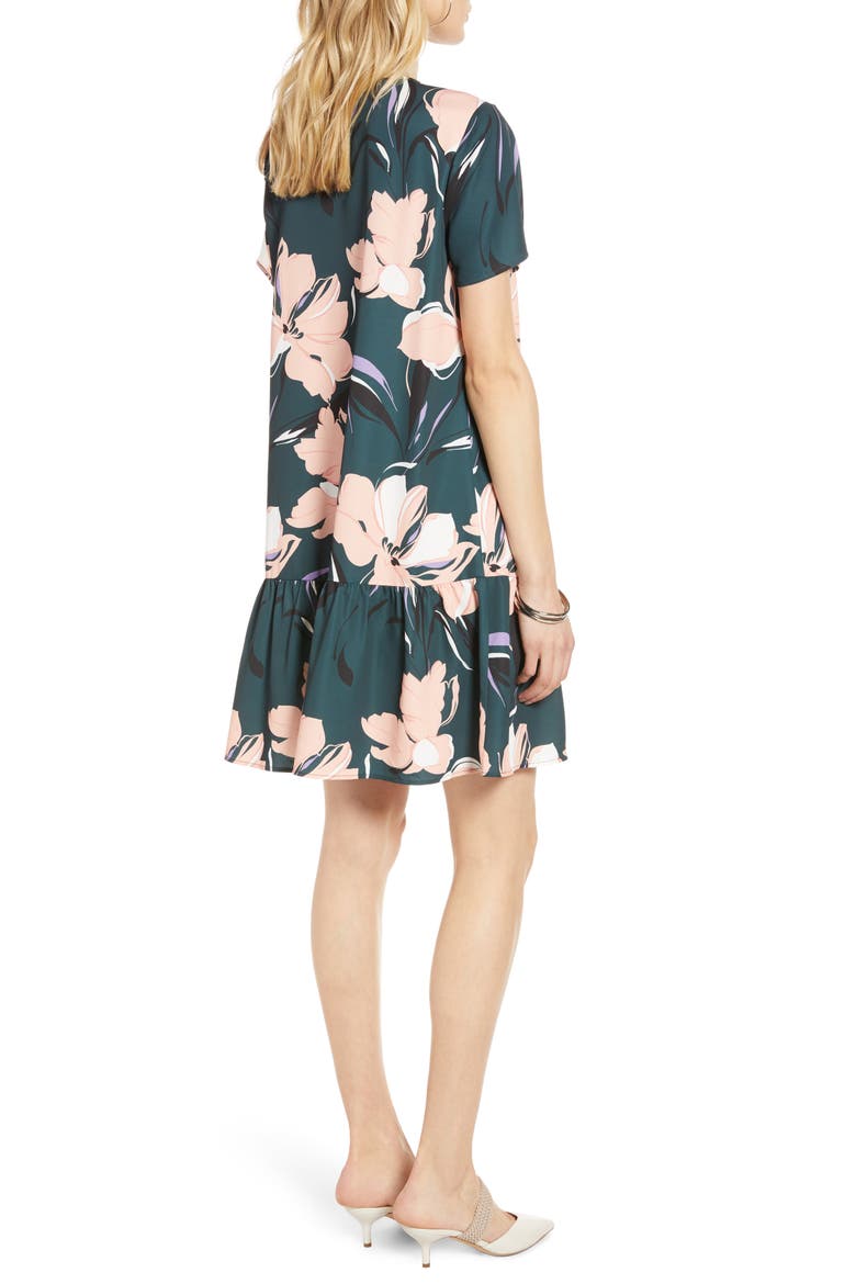 Short Sleeve Ruffle Hem Dress, Alternate, color, GREEN FLORAL