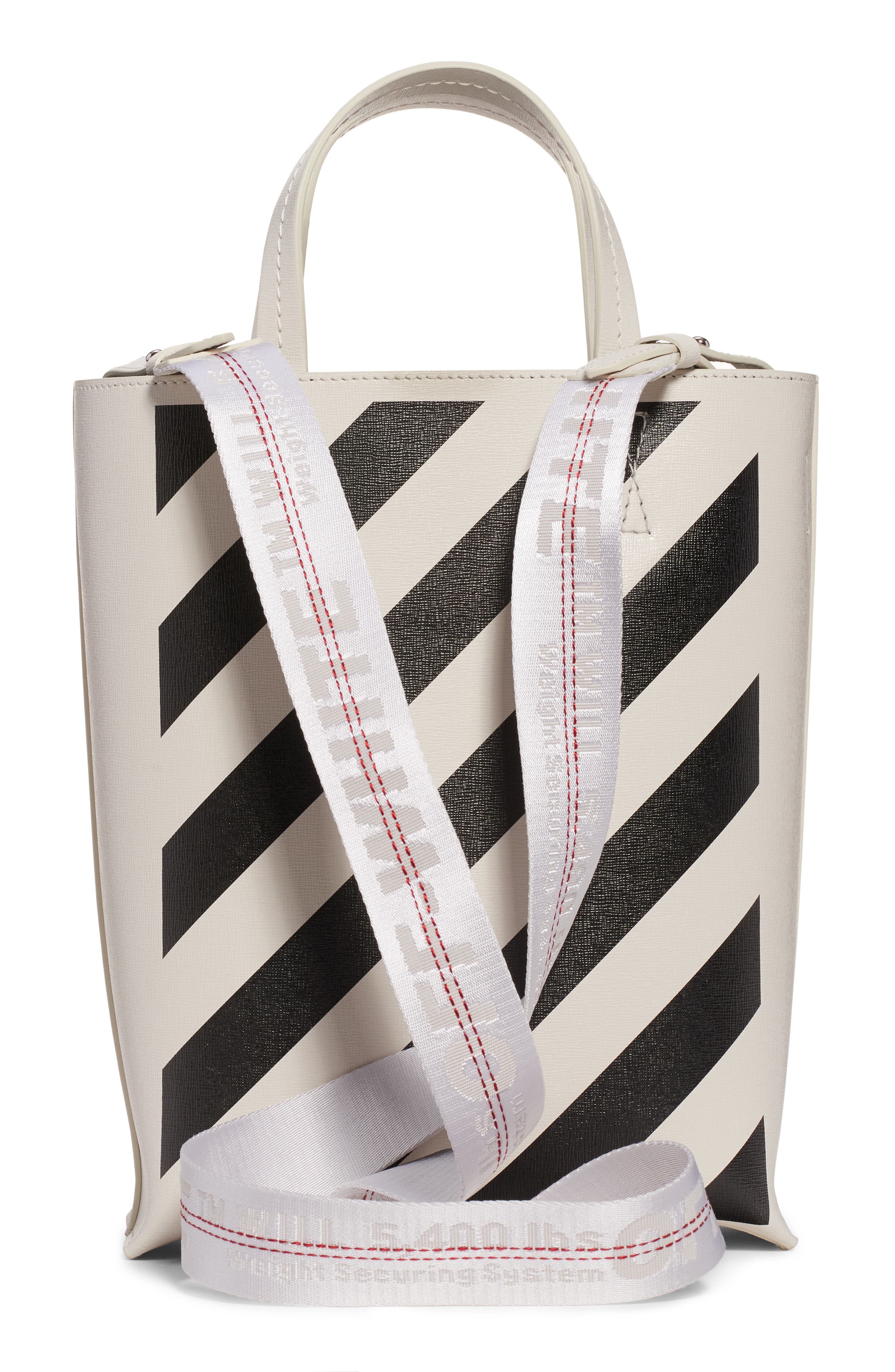 Diagonal Stripe Leather Tote, Alternate, color, OFF WHITE